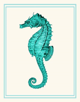 Framed Mixed Nautical Turquoise on Cream e Print