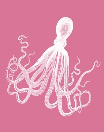 Framed Octopus White on Pink d Print