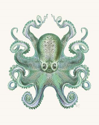 Framed Turquoise Octopus and Squid a Print