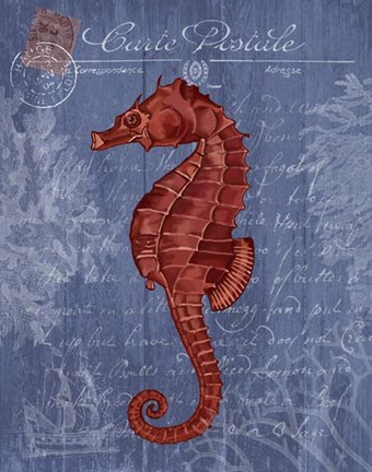 Framed Seaside Postcard Red on Blue b Print