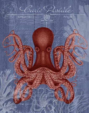 Framed Seaside Postcard Red on Blue c Print