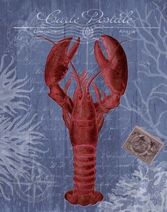 Framed Seaside Postcard Red on Blue d Print