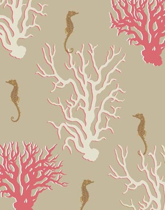 Framed Coral and Seahorse in Beige Print