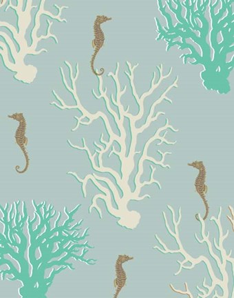 Framed Coral and Seahorse in Seafoam Print