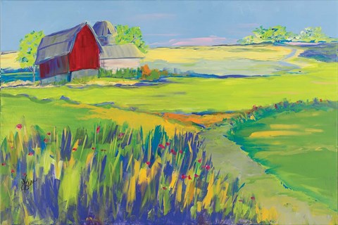 Framed Red Barn Landscape Print
