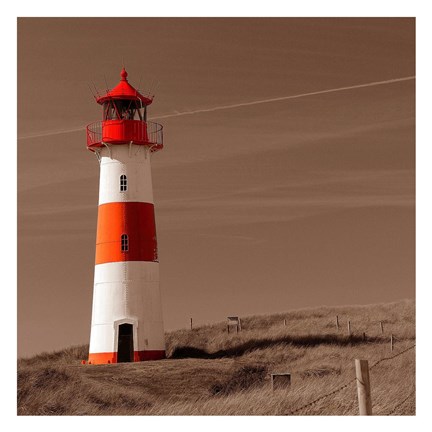 Framed Red &amp; White Lighthouse Print