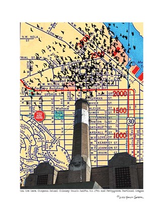 Framed Chapman School Chimney Swifts Portland Print