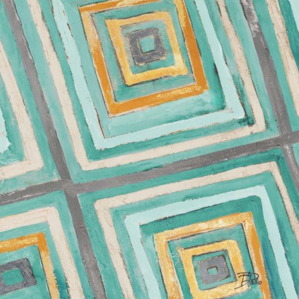 Framed Coastal Ikat with Gold II Print