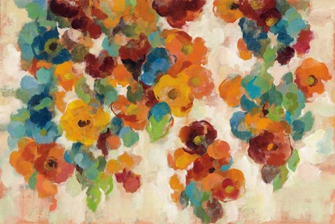 Framed Spice and Turquoise Florals Print