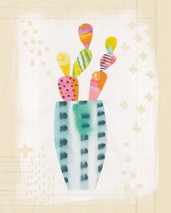 Framed Collage Cactus I on Graph Paper Print