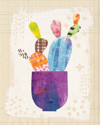 Framed Collage Cactus III on Graph Paper Print