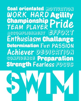 Framed Swimming Word Cloud - White Print