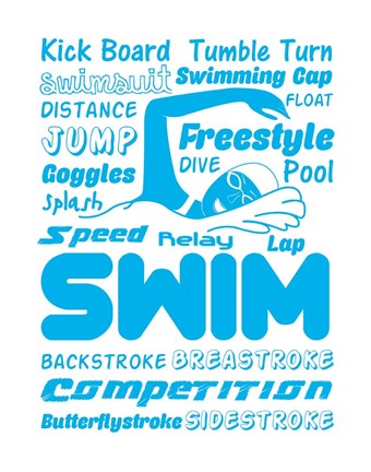 Framed Swimming Word Cloud - Blue Print