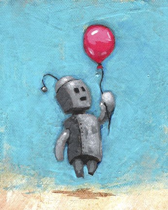 Framed Robot With Red Balloon Print