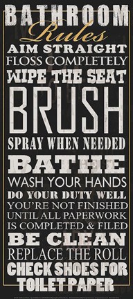 Framed Bathroom Rules (Black) Print