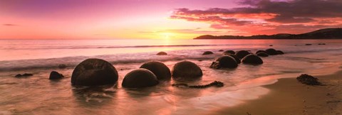 Framed Boulders on the Beach at Sunrise, Moeraki, New Zealand Print