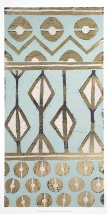 Framed Tribal Pattern in Turquoise I - Metallic Foil Print