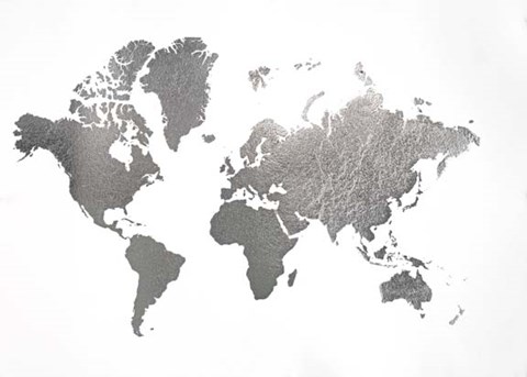 Framed Silver Foil World Map - Metallic Foil Print