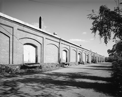 Framed PERSPECTIVE VIEW OF SIDE - Norfolk and Western Freight Depot, Ninth and Eleventh Streets at bank of James River, Lynchburg Print