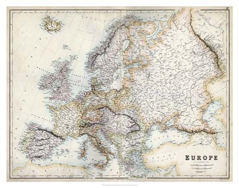 Framed Pastel Map of Europe Print