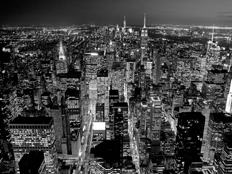 Framed Midtown Manhattan at Night 2 Print