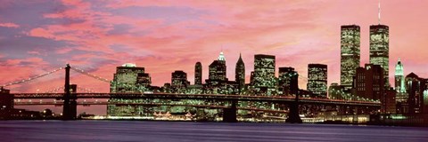 Framed Manhattan at Night - Pink Sky Print