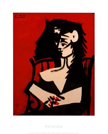 Framed Jacqueline a Mantille Sur Fond Rouge Print