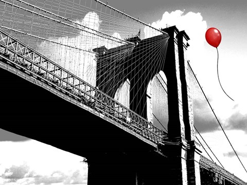 Framed Balloon over Brooklyn Bridge Print
