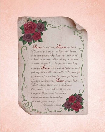 Framed Corinthians 13:4-8 Love is Patient - Rose Border Pink Print