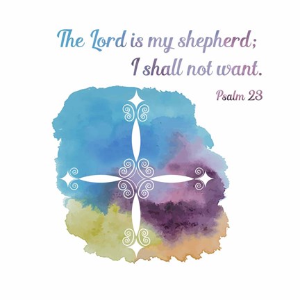 Framed Psalm 23 The Lord is My Shepherd - Cross 1 Print