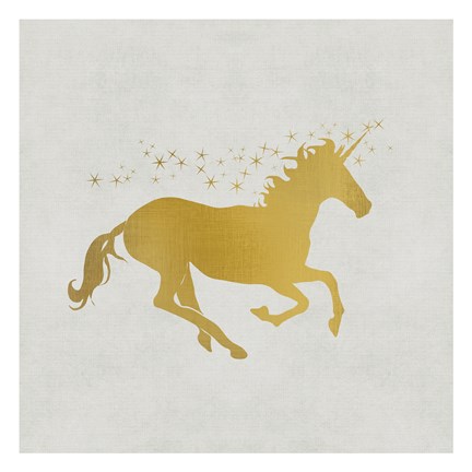 Framed Unicorn Gold 1 Print