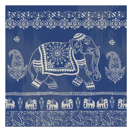Framed Boho Elephant Blue Print