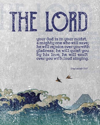 Framed Zephaniah 3:17 The Lord Your God ( Waves) Print