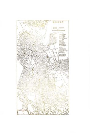 Framed Gold Foil City Map Boston- Metallic Foil Print