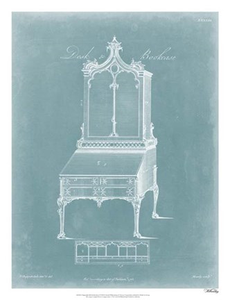 Framed Chippendale Desk &amp; Bookcase II Print