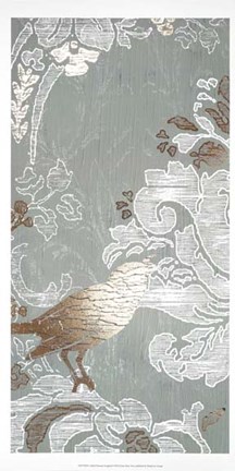Framed Gilded Damask Songbird I - Metallic Foil Print