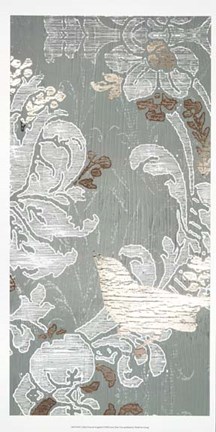 Framed Gilded Damask Songbird II - Metallic Foil Print