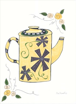 Framed Black &amp; Yellow Floral Teapot Print