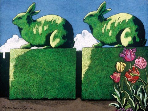 Framed Topiary Rabbits Print