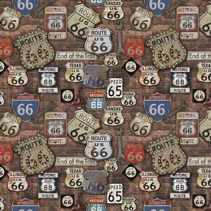 Framed Route 66 on Brick Print