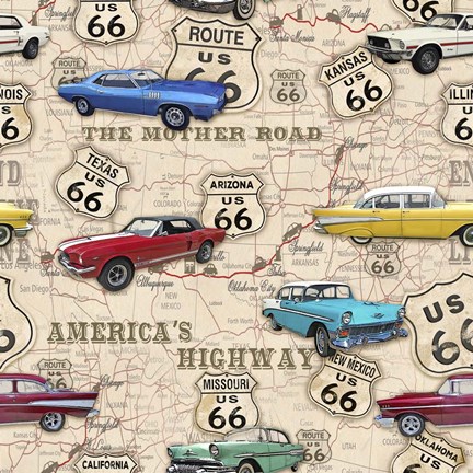 Framed Route 66 Muscle Car Map Print