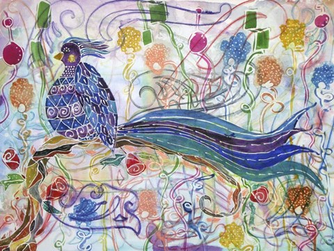 Framed Bird in the Roses Print