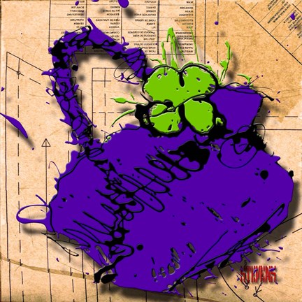 Framed Flower Purse Green On Purple Print