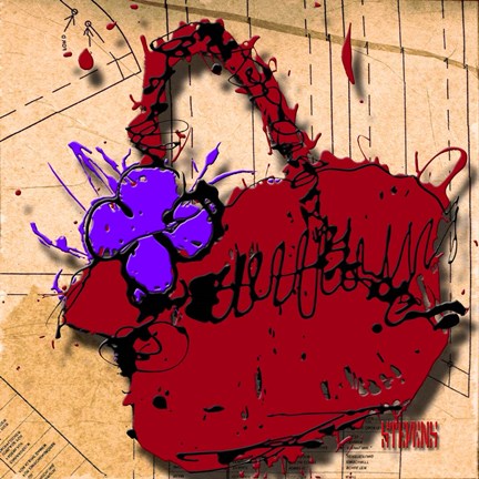 Framed Flower Purse Purple On Red Print