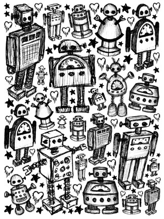 Framed Robot Crowd Print