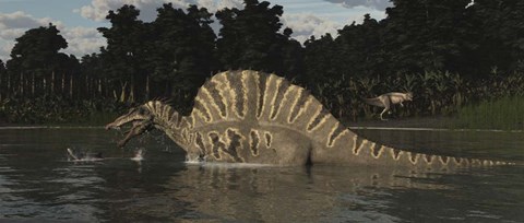 Framed Spinosaurus Hunting For Fish In A Lake Print
