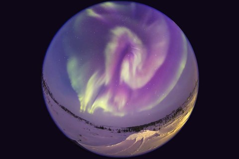 Framed Fish-eye Lens view of an Aurora Borealis in Churchill, Manitoba, Canada Print