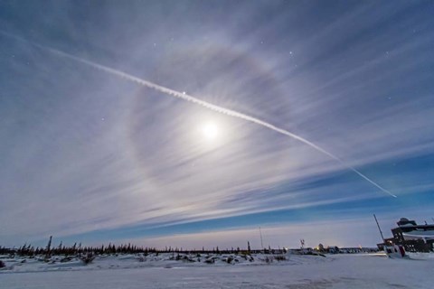 Framed Ice crystal Lunar Halo around the Gibbous Moon Print