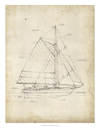 Framed Sailboat Blueprint III Print