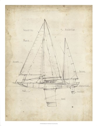 Framed Sailboat Blueprint IV Print